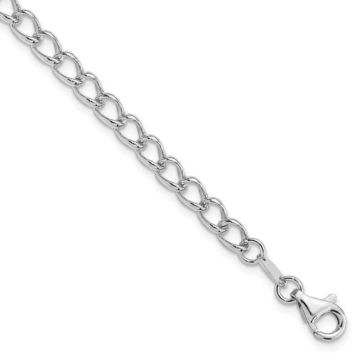 Amore La Vita Sterling Silver Rhodium-plated Polished 4.5mm 8 inch Half Round Wire Curb Chain with Fancy Lobster Clasp Charm Bracelet