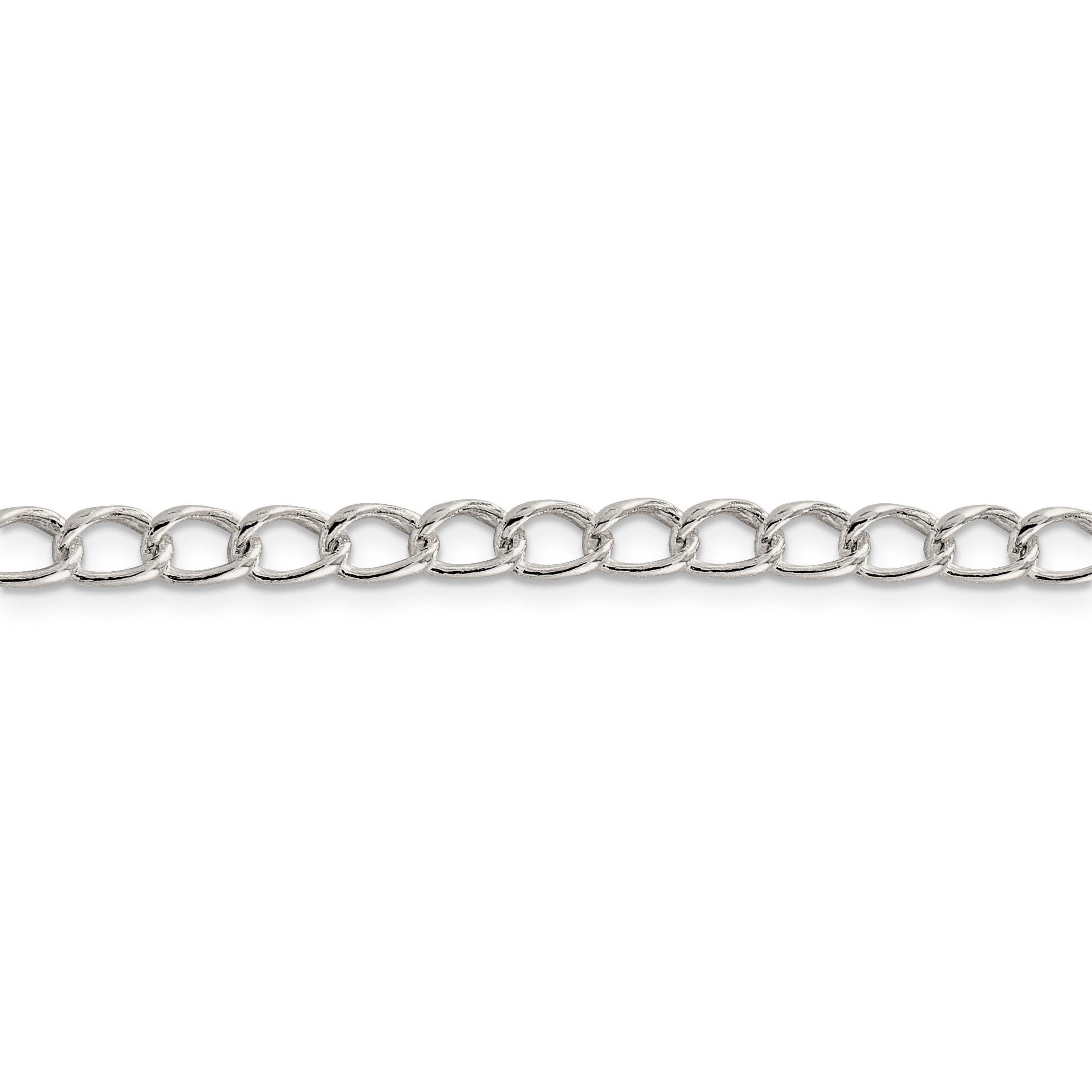 Amore La Vita Sterling Silver Rhodium-plated Polished 5.3mm 7 inch Half Round Wire Curb Chain with Fancy Lobster Clasp Charm Bracelet