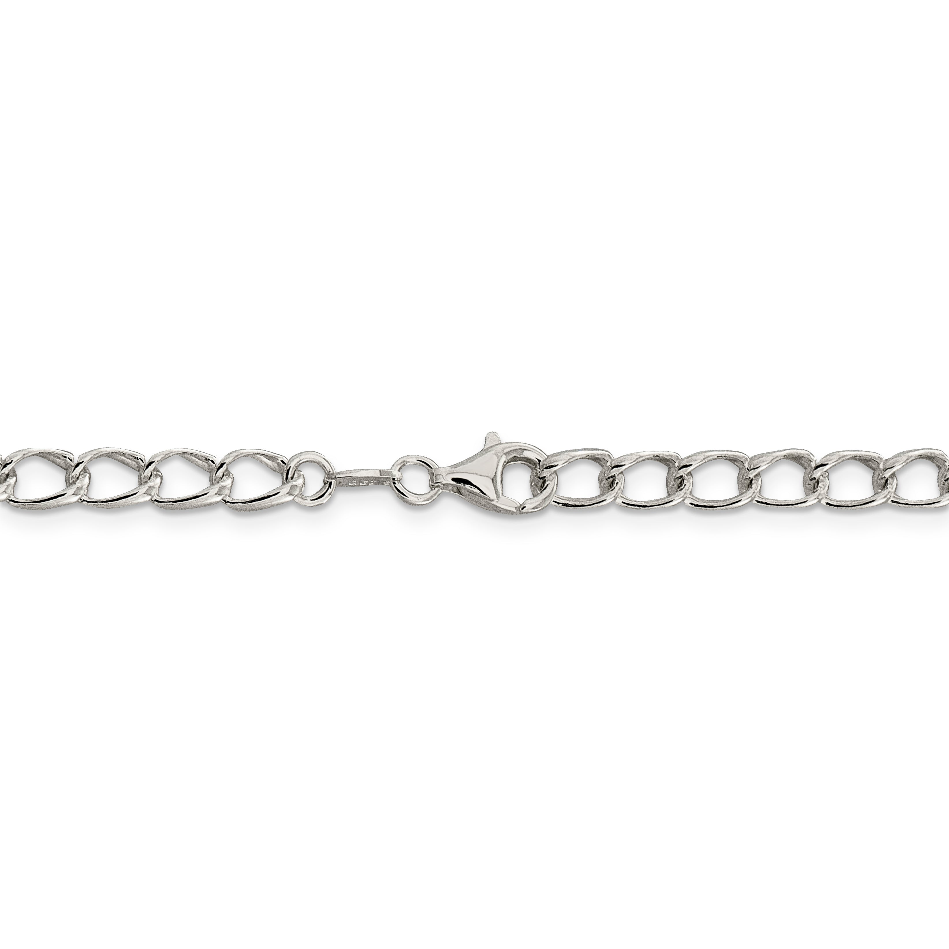 Amore La Vita Sterling Silver Rhodium-plated Polished 5.3mm 7 inch Half Round Wire Curb Chain with Fancy Lobster Clasp Charm Bracelet