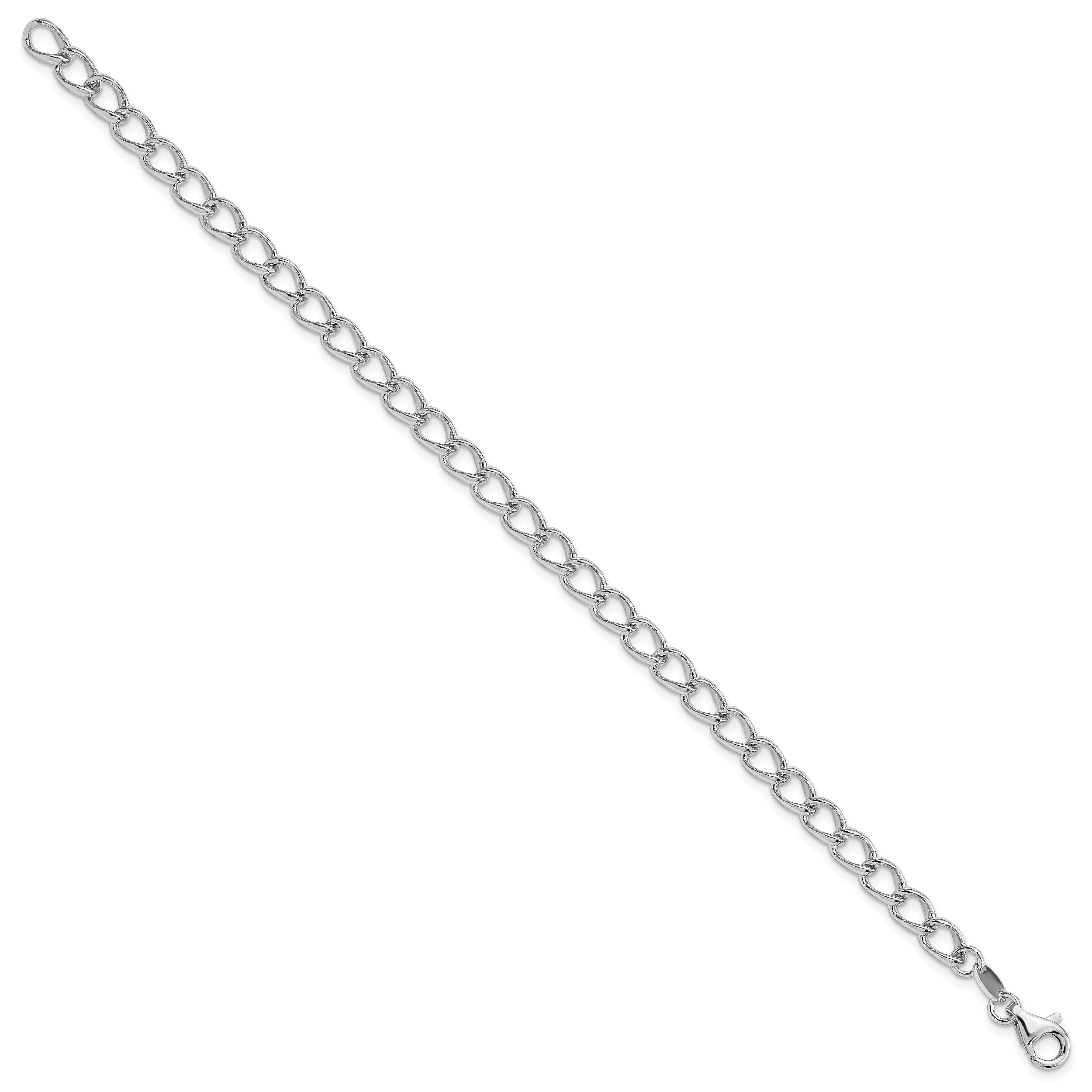 Amore La Vita Sterling Silver Rhodium-plated Polished 5.3mm 8 inch Half Round Wire Curb Chain with Fancy Lobster Clasp Charm Bracelet