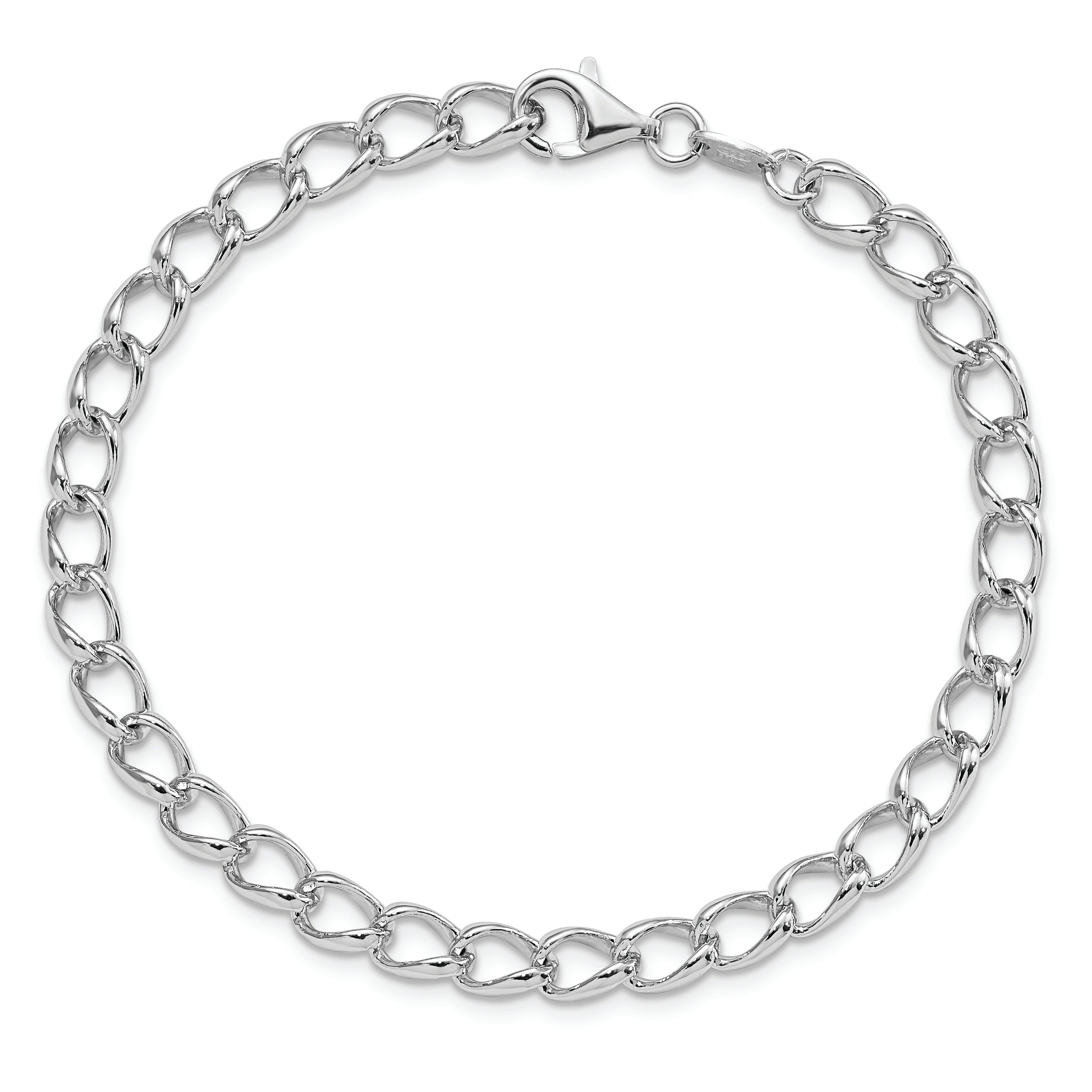 Amore La Vita Sterling Silver Rhodium-plated Polished 5.3mm 8 inch Half Round Wire Curb Chain with Fancy Lobster Clasp Charm Bracelet