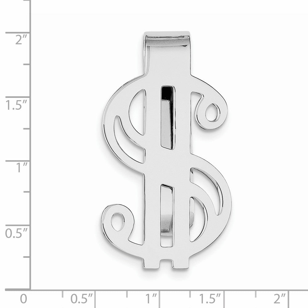 Sterling Silver Rhodium-plated Dollar Sign Money Clip