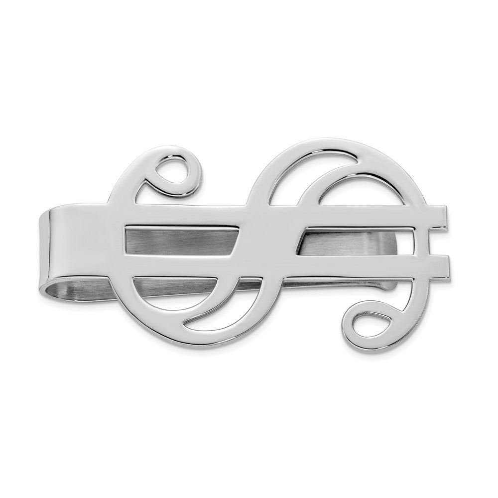 Sterling Silver Rhodium-plated Dollar Sign Money Clip