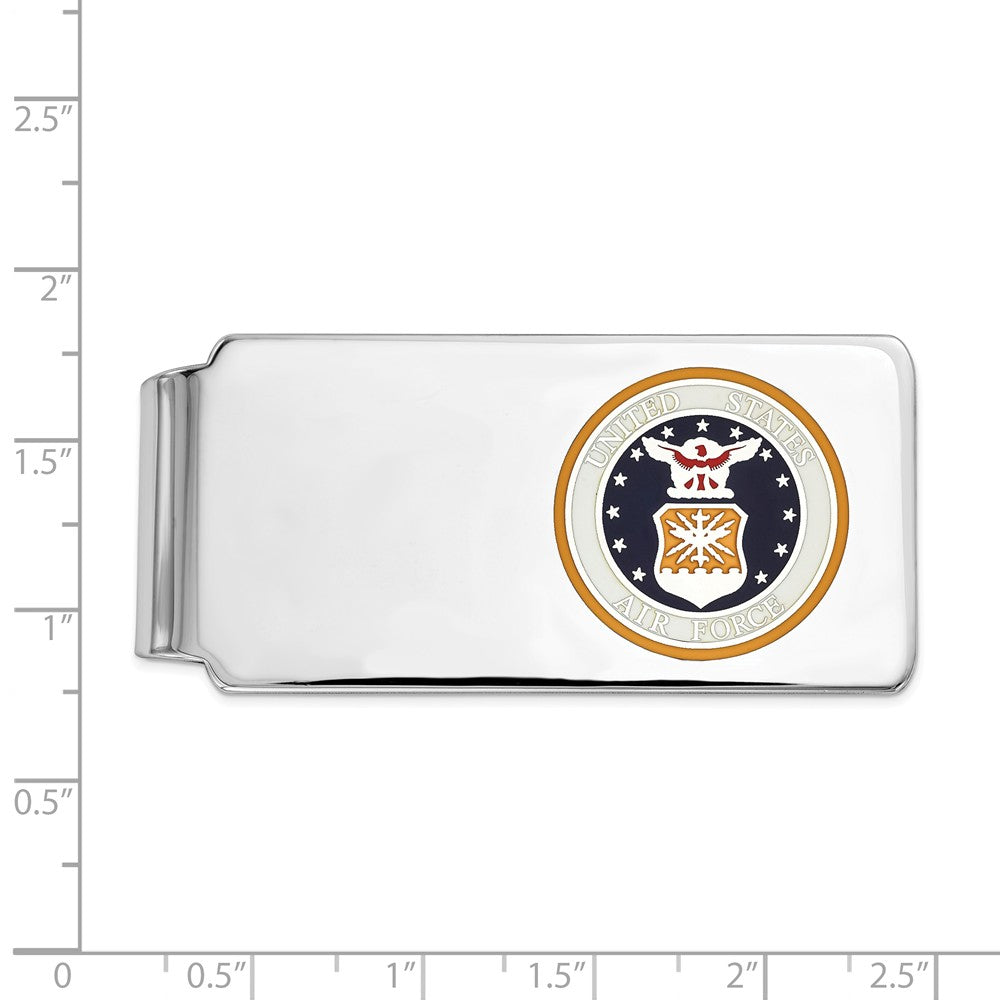 Sterling Silver Rhodium-plated U.S. Air Force Money Clip, gold background