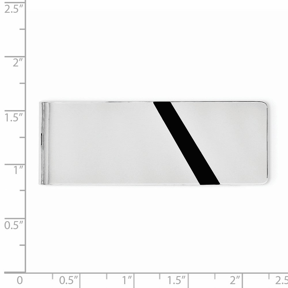 Sterling Silver Rhodium-plated Black Enameled Money Clip