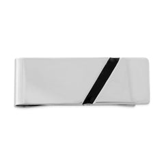 Sterling Silver Rhodium-plated Black Enameled Money Clip