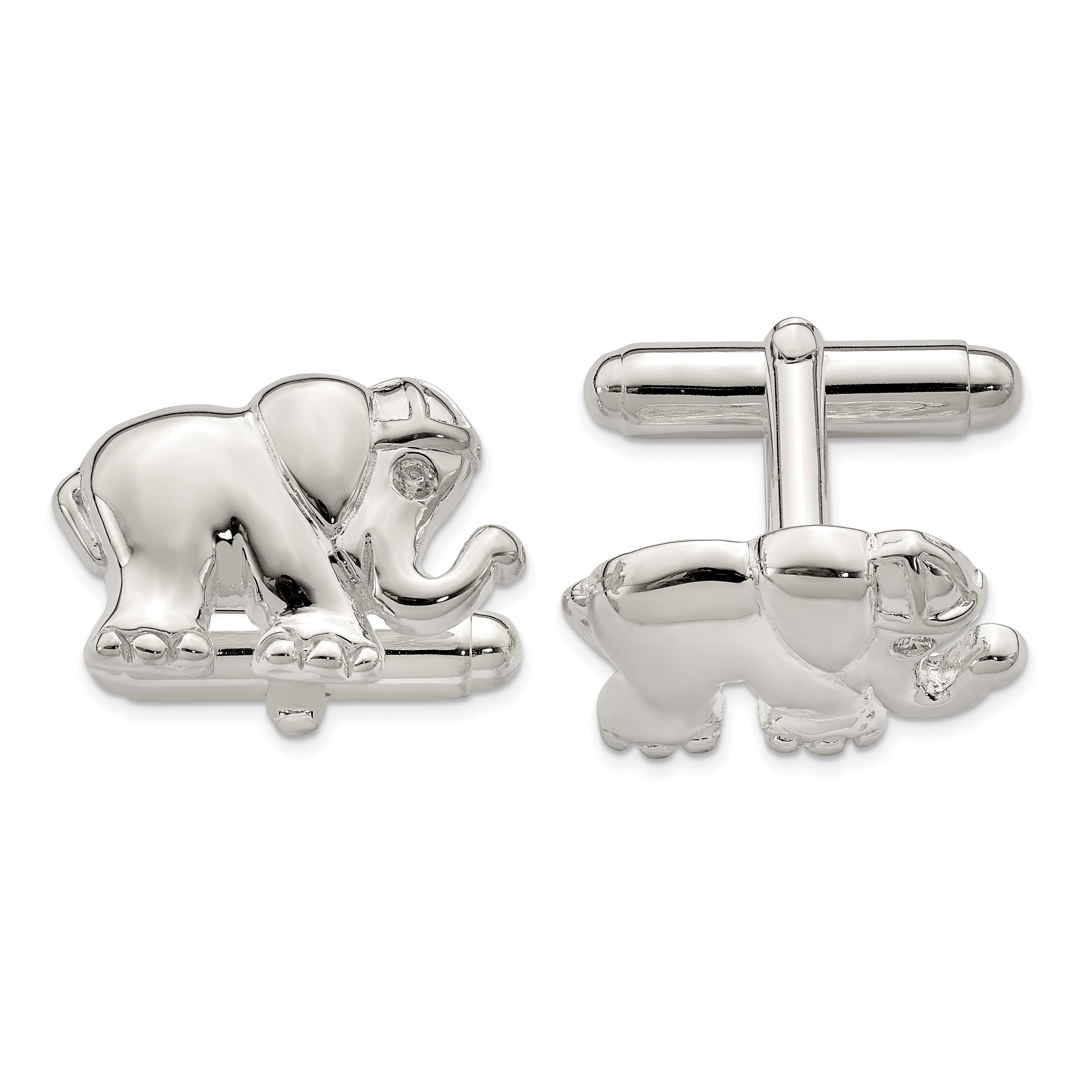 Sterling Silver CZ Elephant Cuff Links