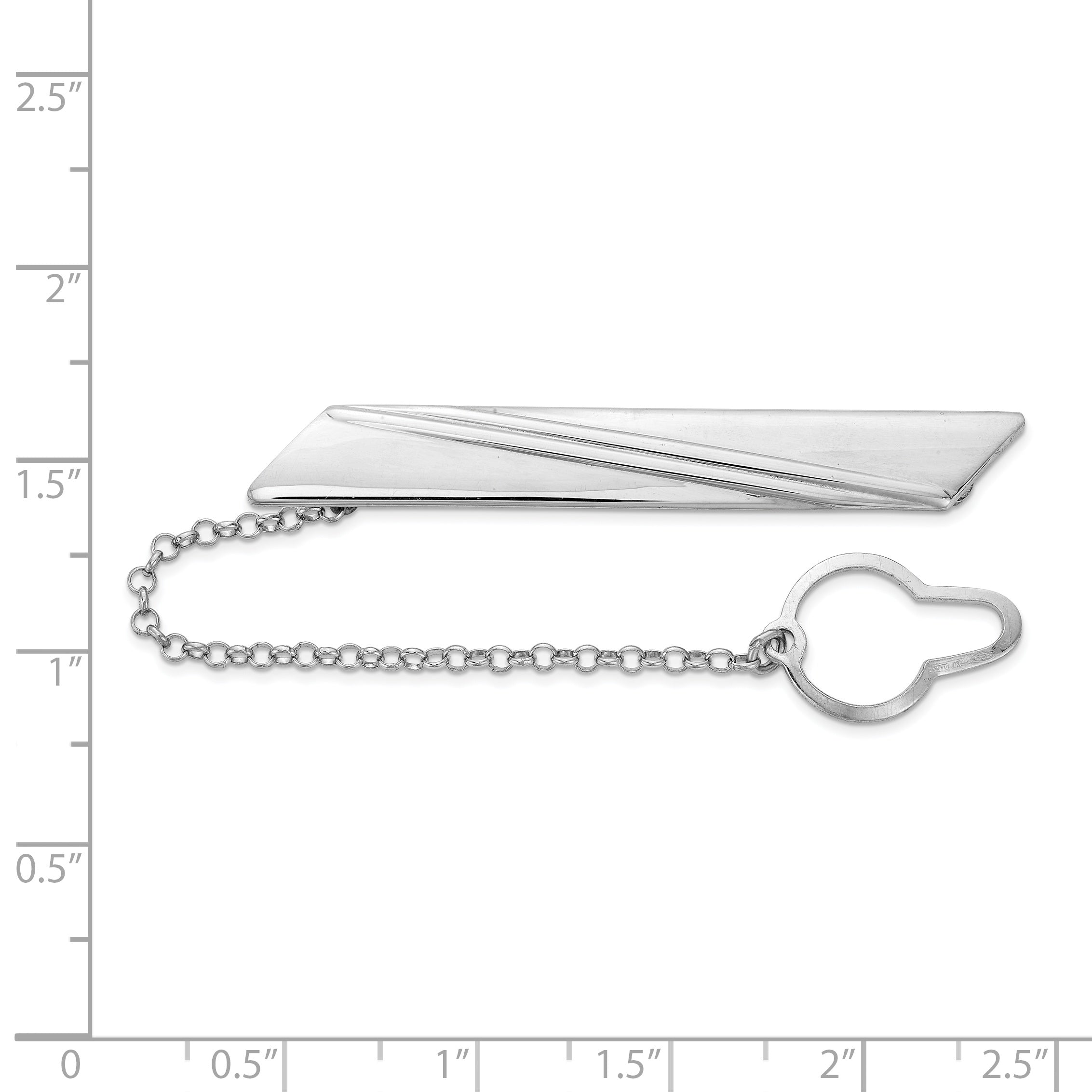 Sterling Silver Rhodium-plated Stripe Design w/Button Chain Tie Bar