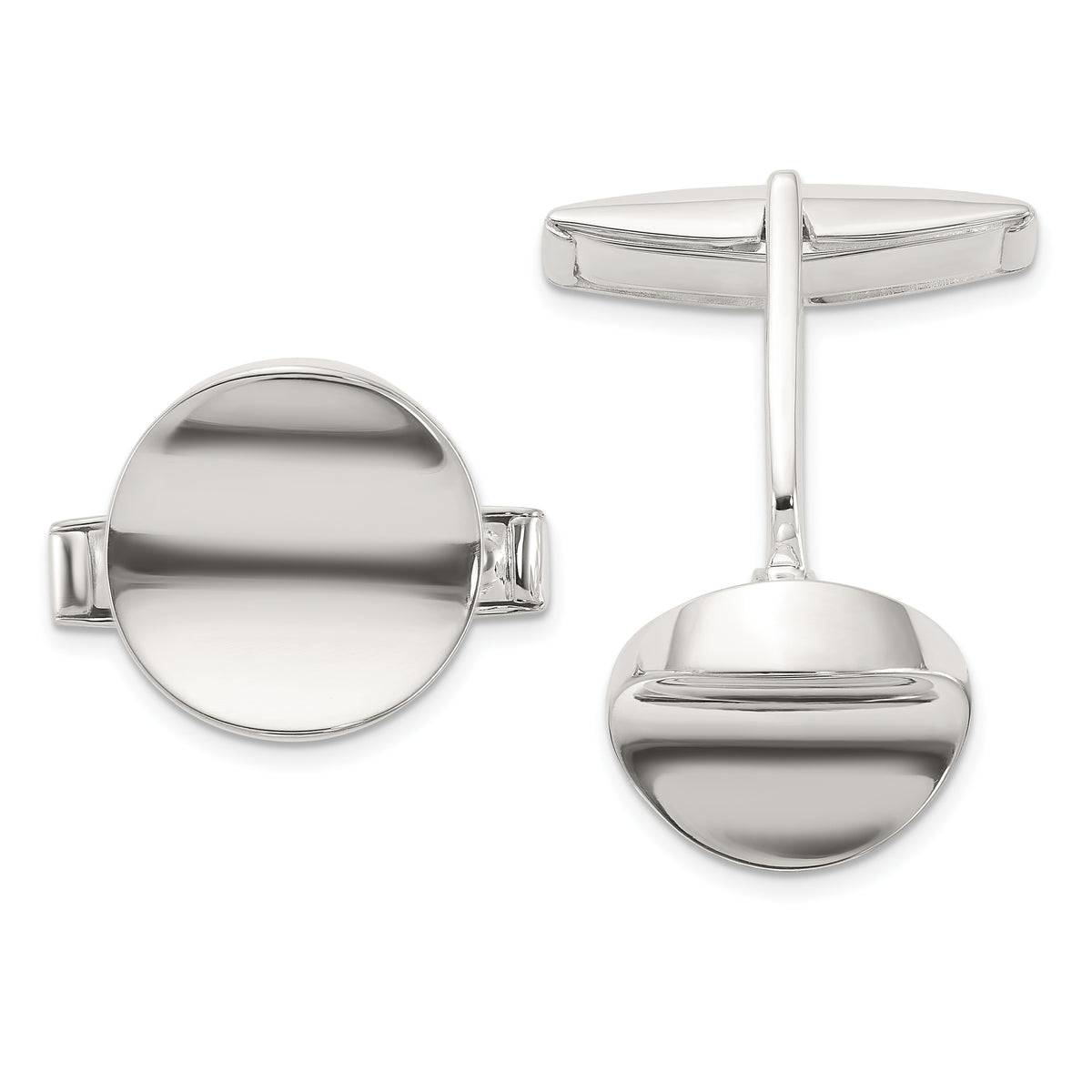 Sterling Silver Polished Round Concave Cuff Links