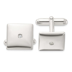 Sterling Silver Rhodium-plated Polished with CZ Square Cuff Links