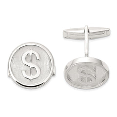 Sterling Silver Polished Round Dollar Sign Cuff Links