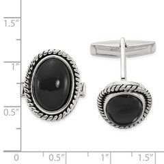 Sterling Silver Onyx Enameled Cuff Links