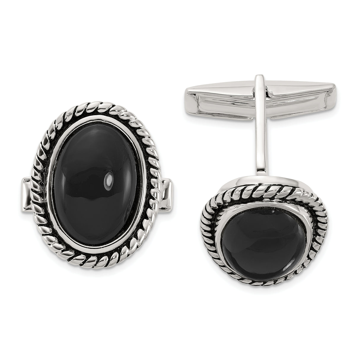 Sterling Silver Onyx Enameled Cuff Links