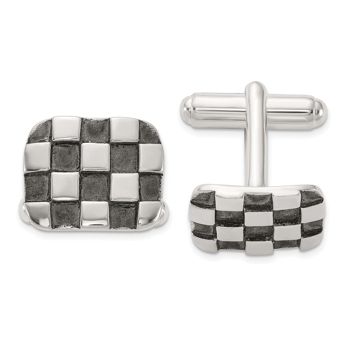 Sterling Silver Oxidized Brushed and Polished Checkerboard Cuff Links