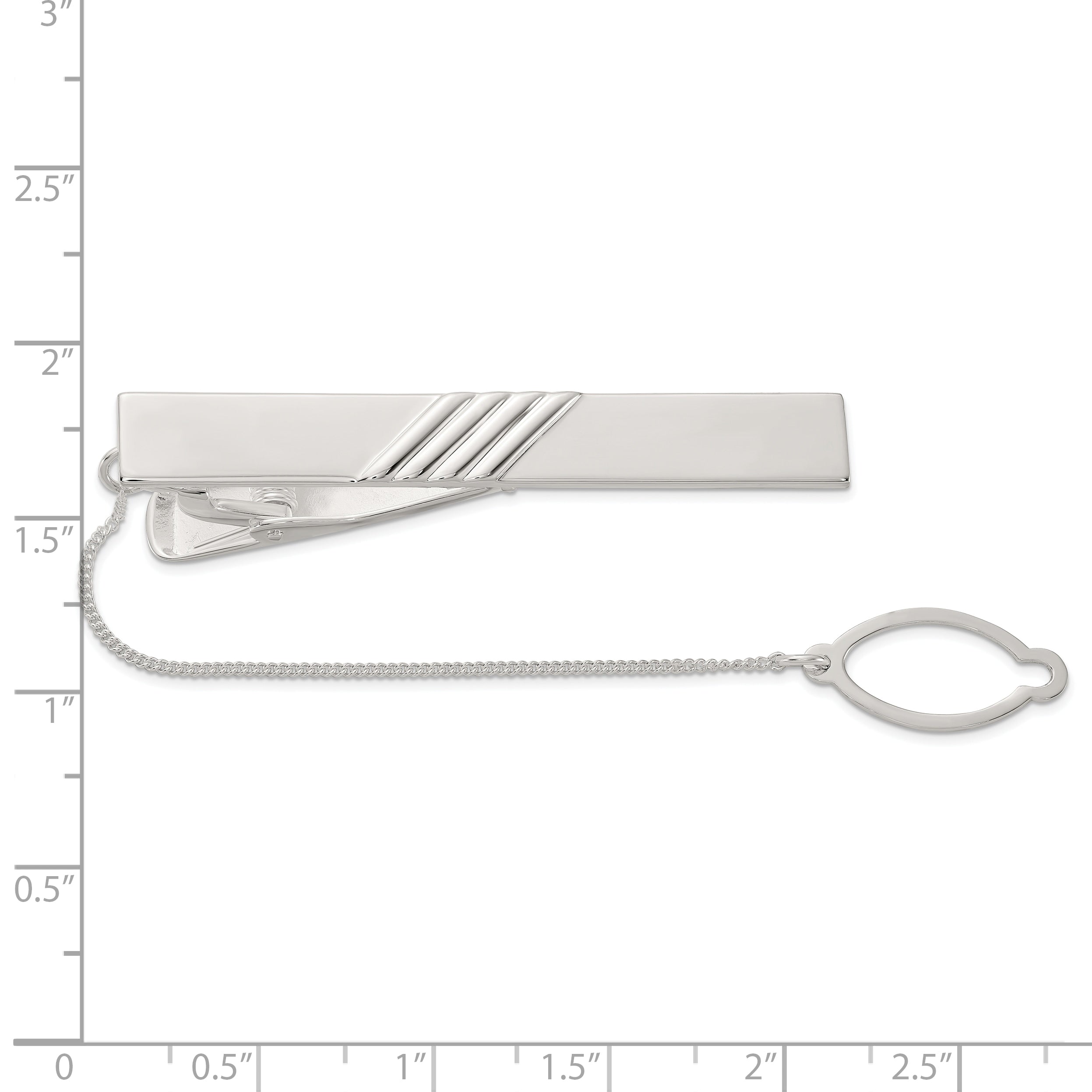 Sterling Silver Polished w/Tie Chain Tie Bar