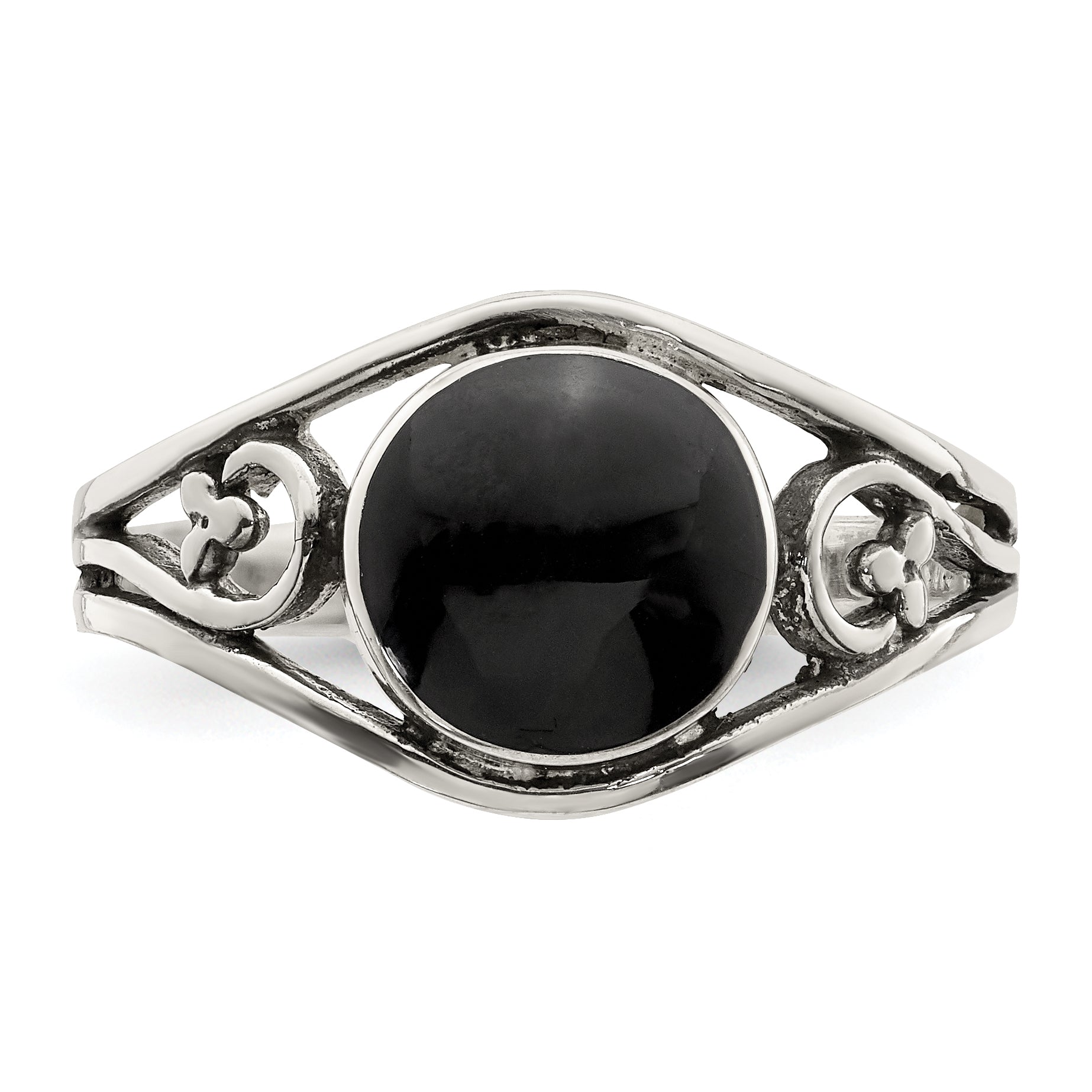 Sterling Silver Antiqued Black Agate Ring