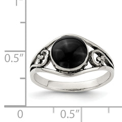 Sterling Silver Antiqued Black Agate Ring