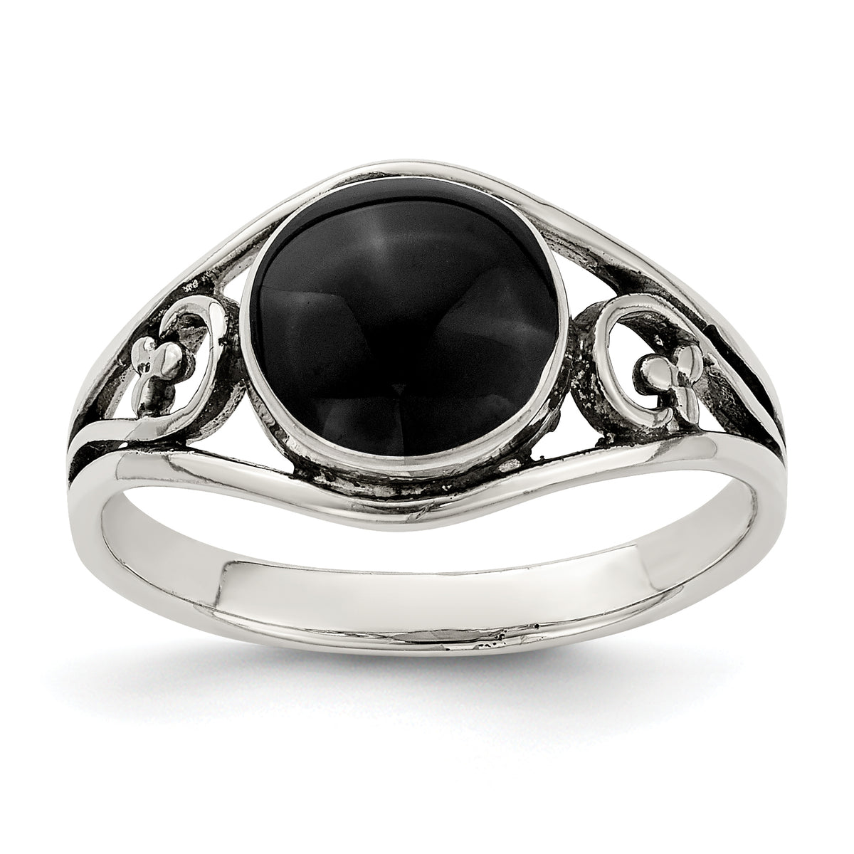 Sterling Silver Antiqued Black Agate Ring