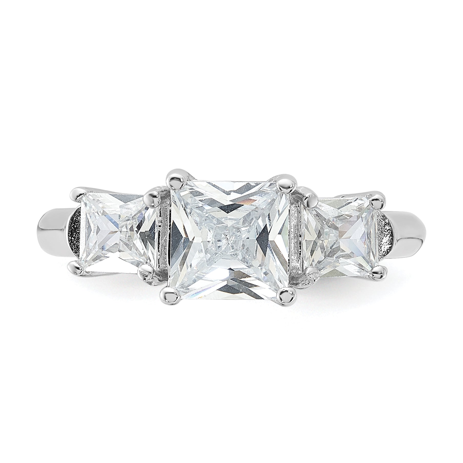 Sterling Silver Rhodium-plated Three Stone CZ Ring