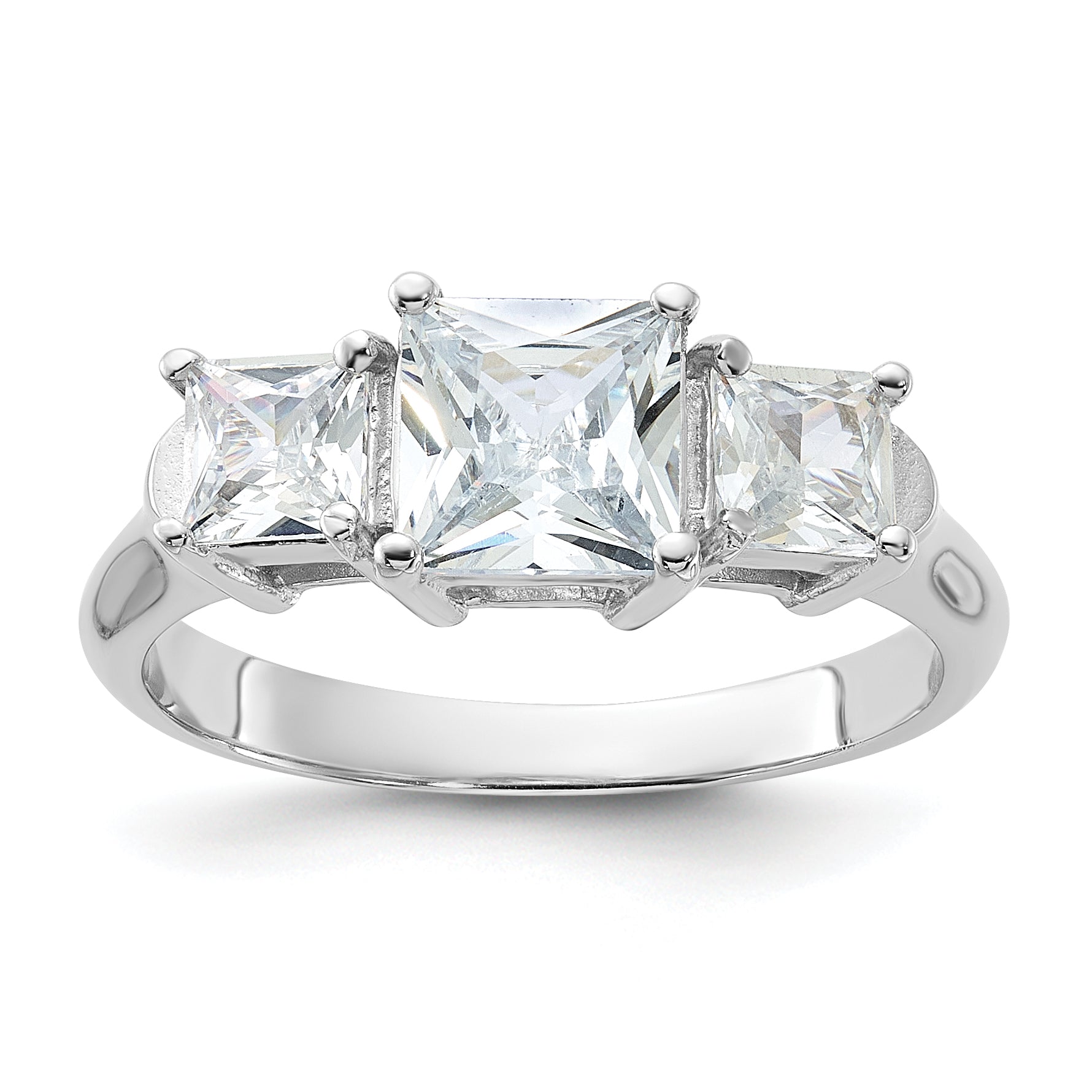 Sterling Silver Rhodium-plated Three Stone CZ Ring