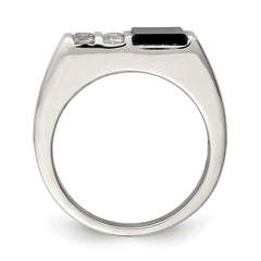 Sterling Silver Rhodium-plated Men's CZ and Onyx Ring