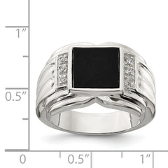 Sterling Silver Rhodium-plated CZ and Onyx Ring