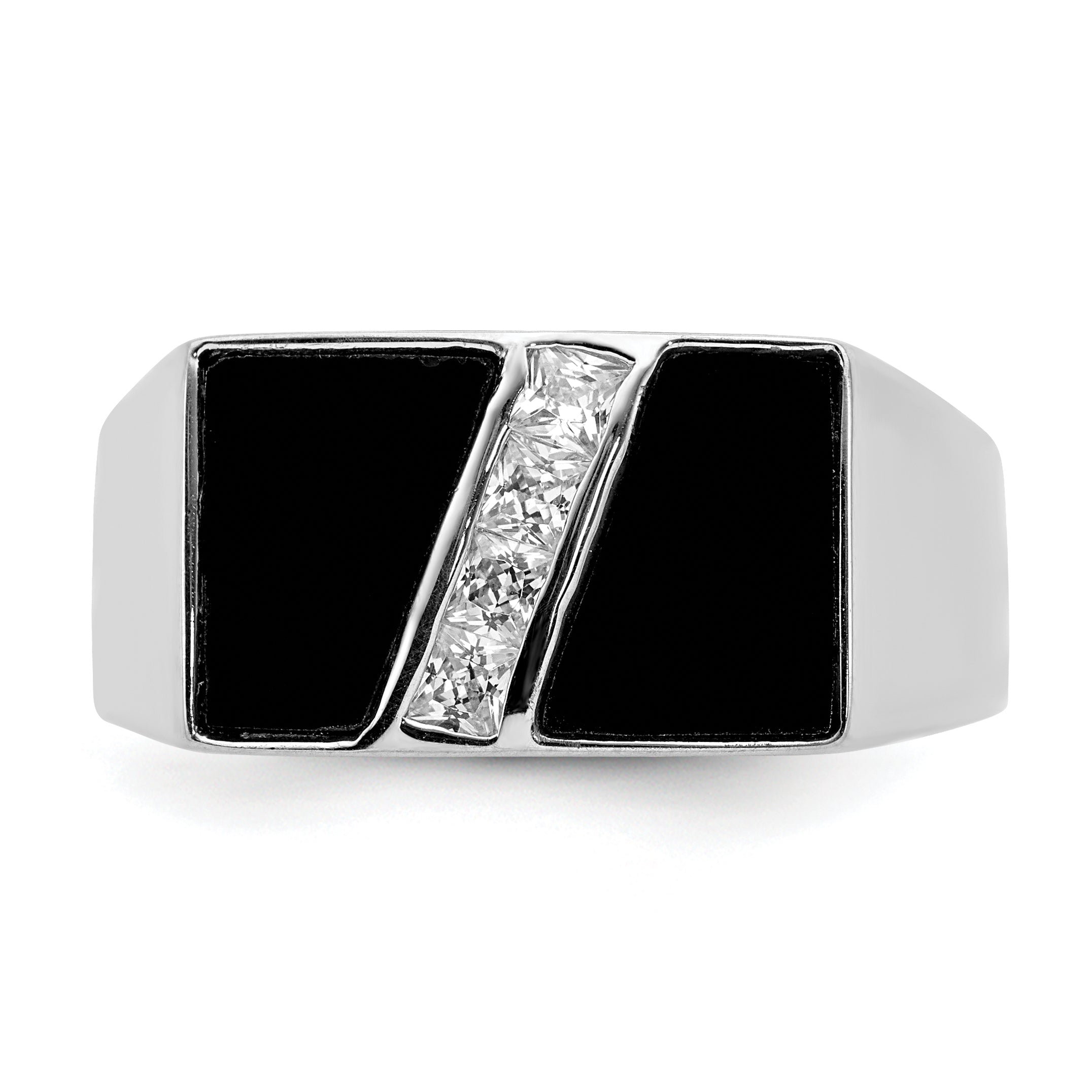 Sterling Silver Rhodium-plated Men's CZ and Onyx Ring