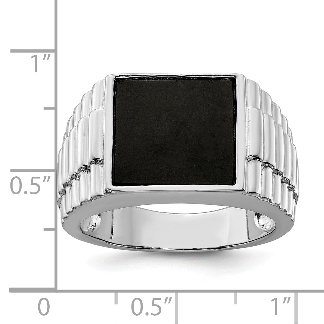 Sterling Silver Rhodium-plated Men's Onyx Ring