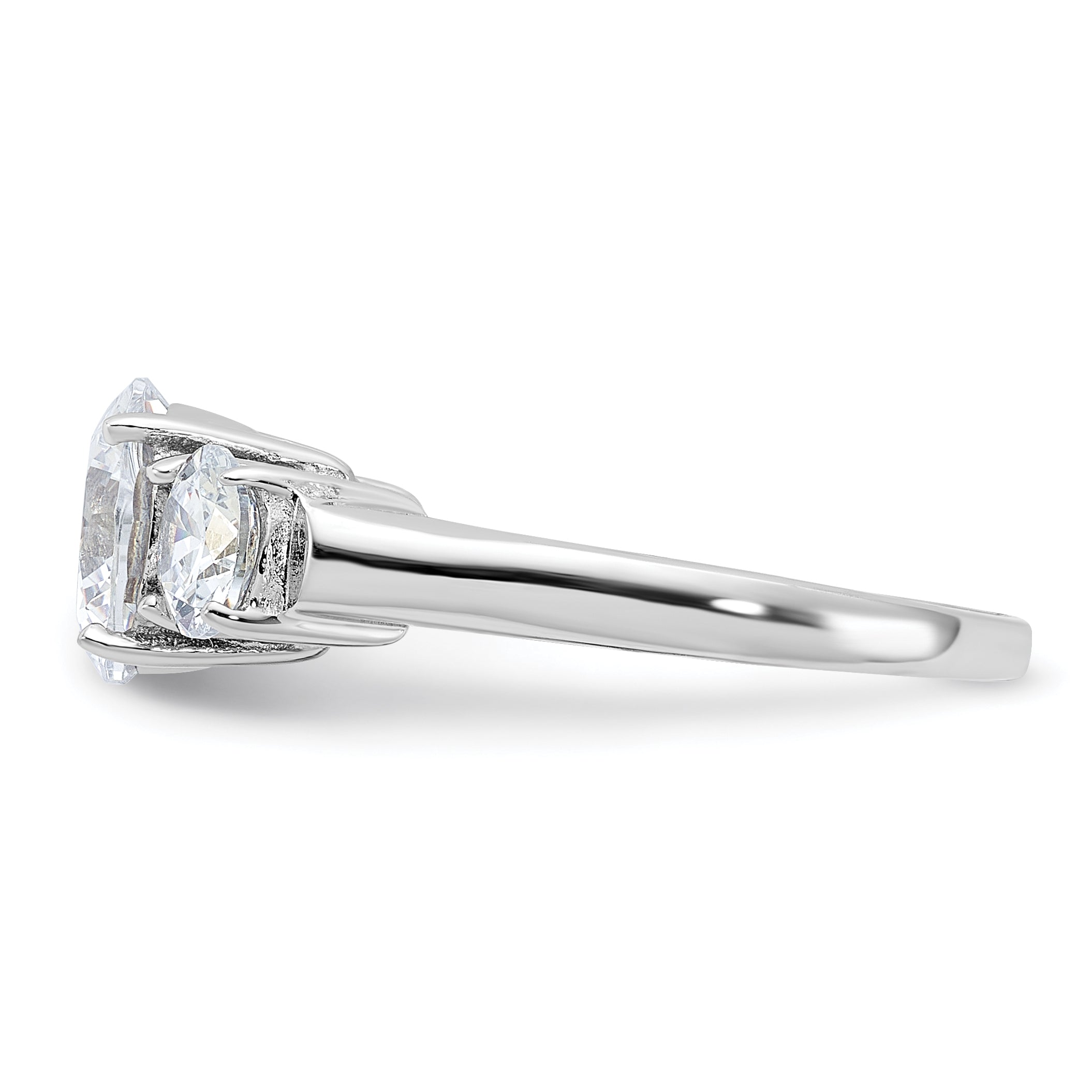 Sterling Silver Rhodium-plated Three Stone CZ Ring