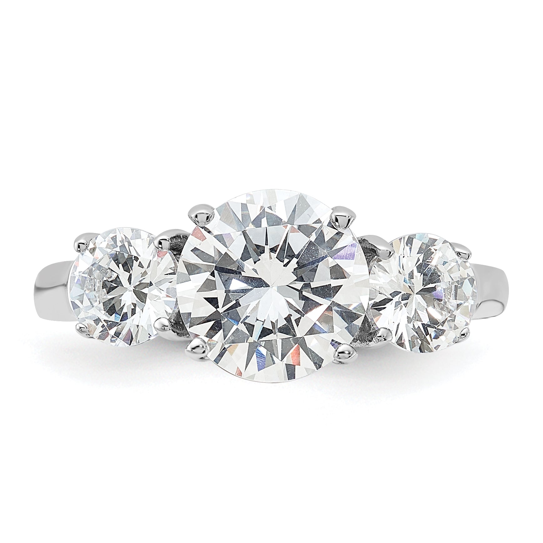 Sterling Silver Rhodium-plated Three Stone CZ Ring