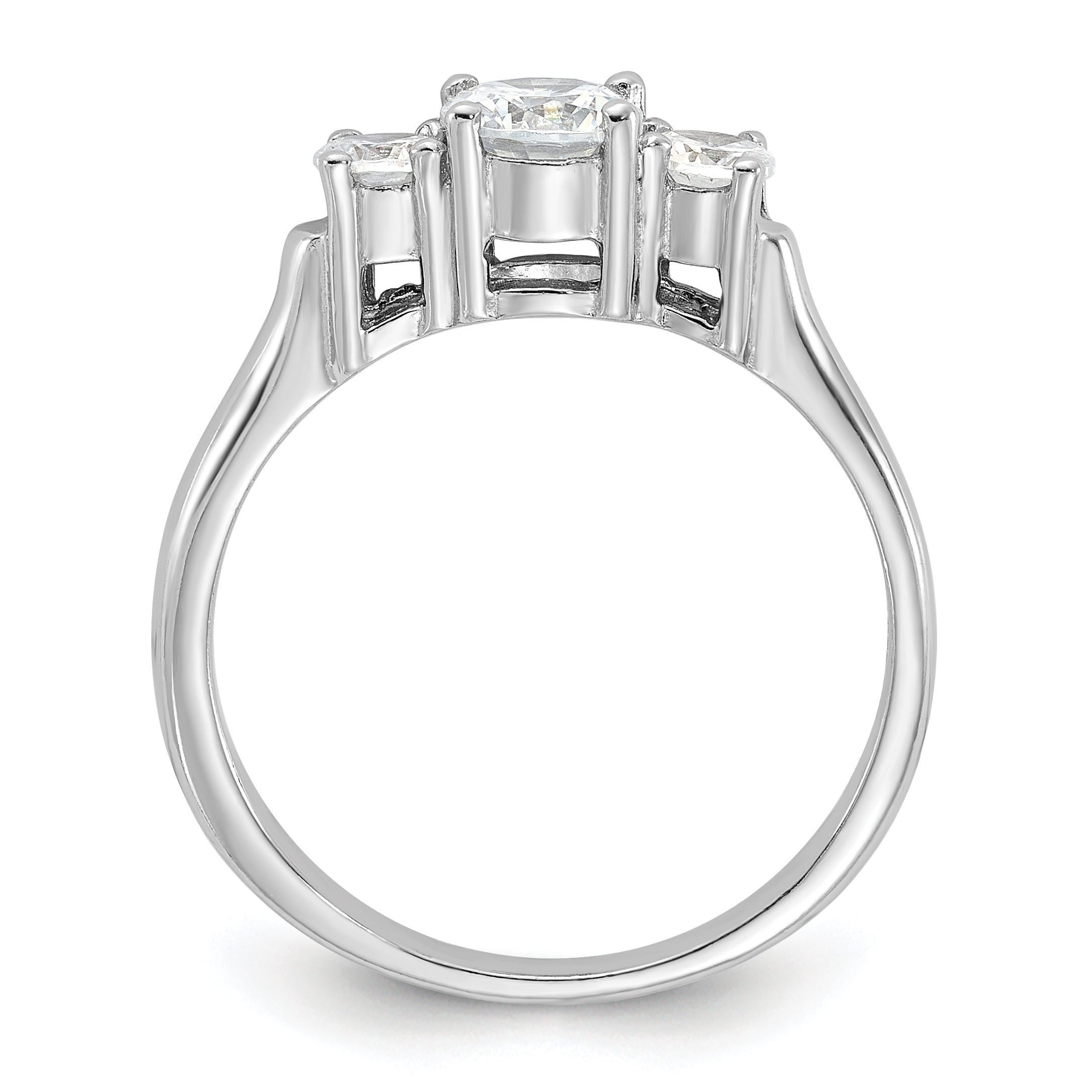 Sterling Silver Rhodium-plated Three CZ Ring