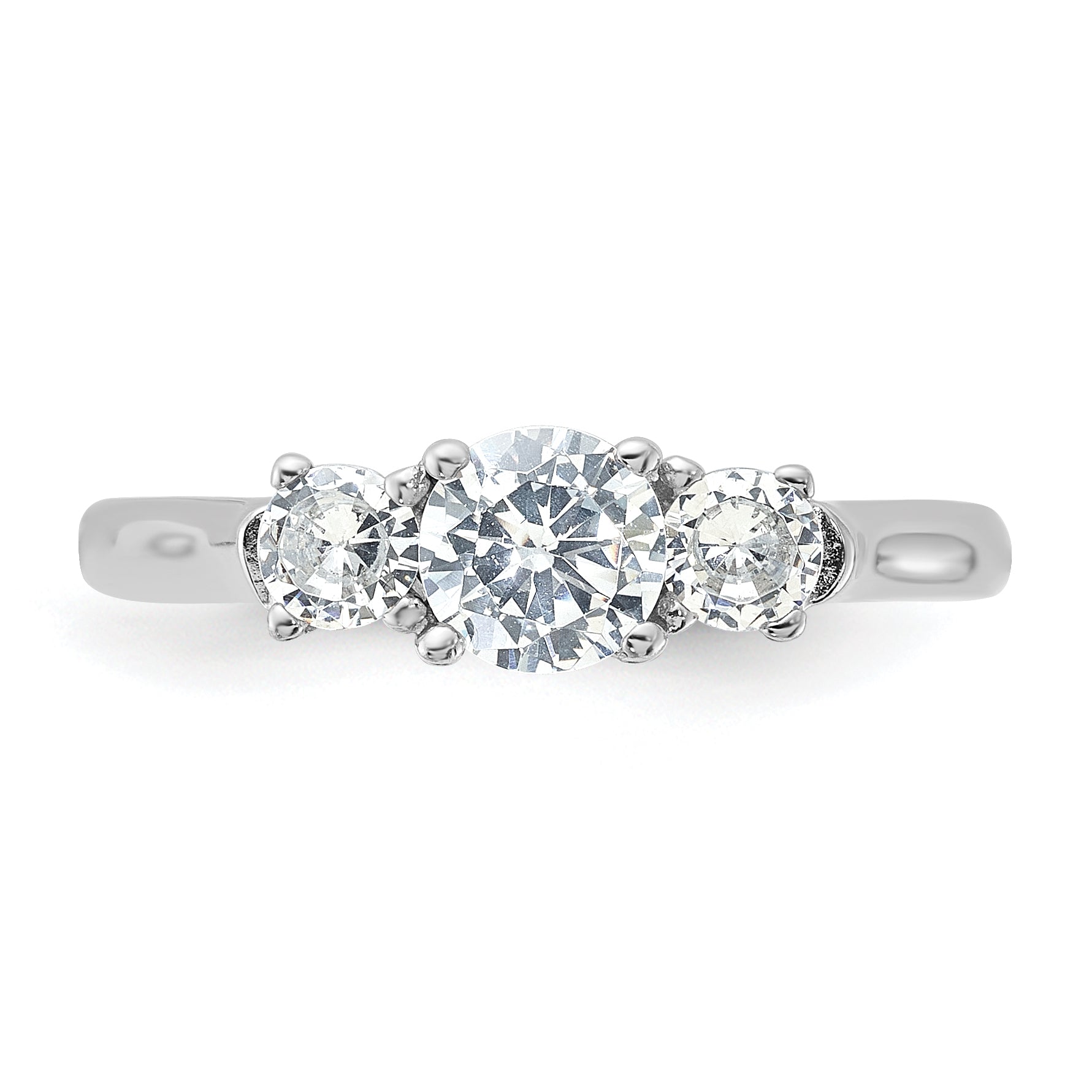 Sterling Silver Rhodium-plated Three CZ Ring