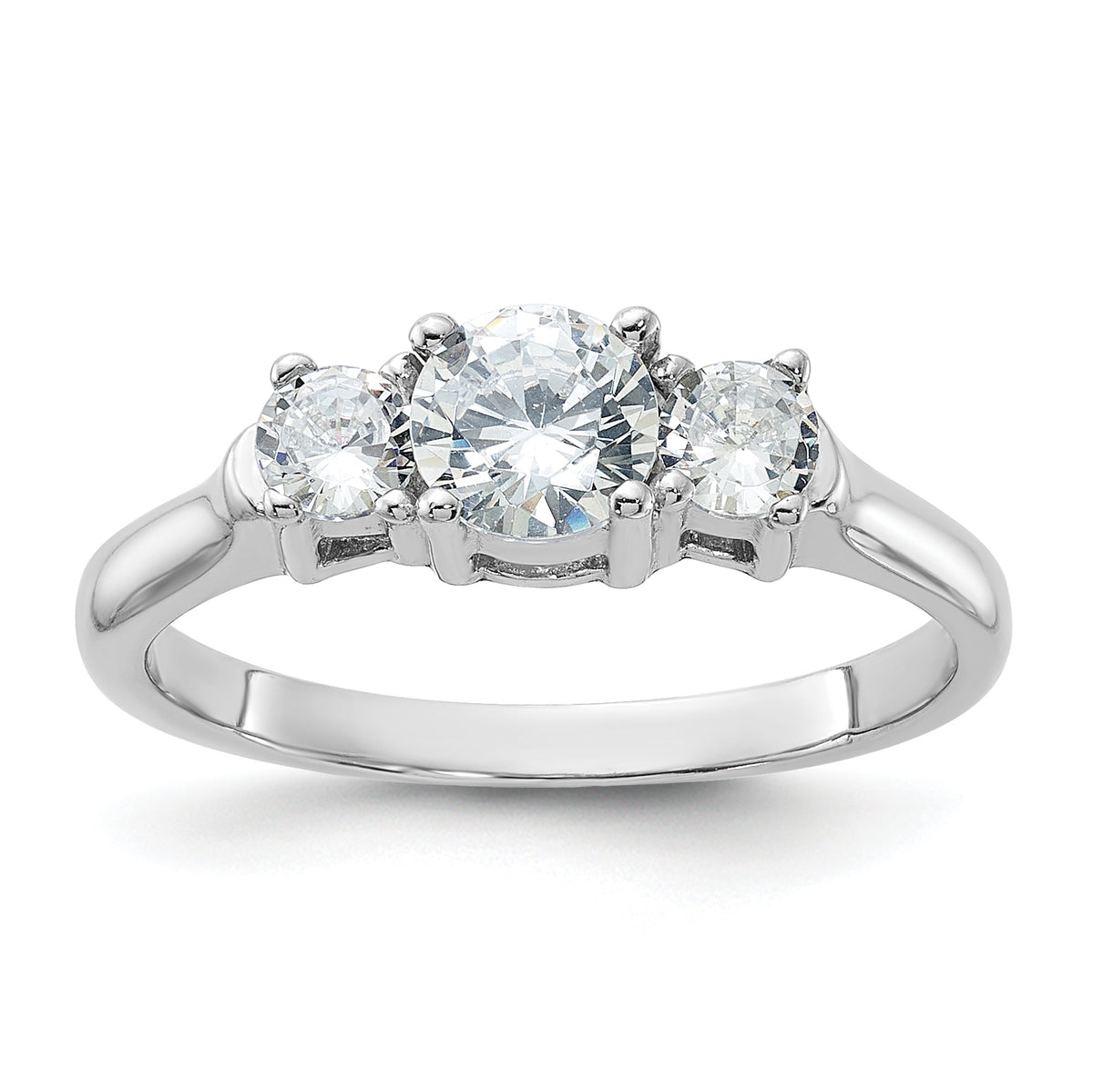 Sterling Silver Rhodium-plated Three CZ Ring