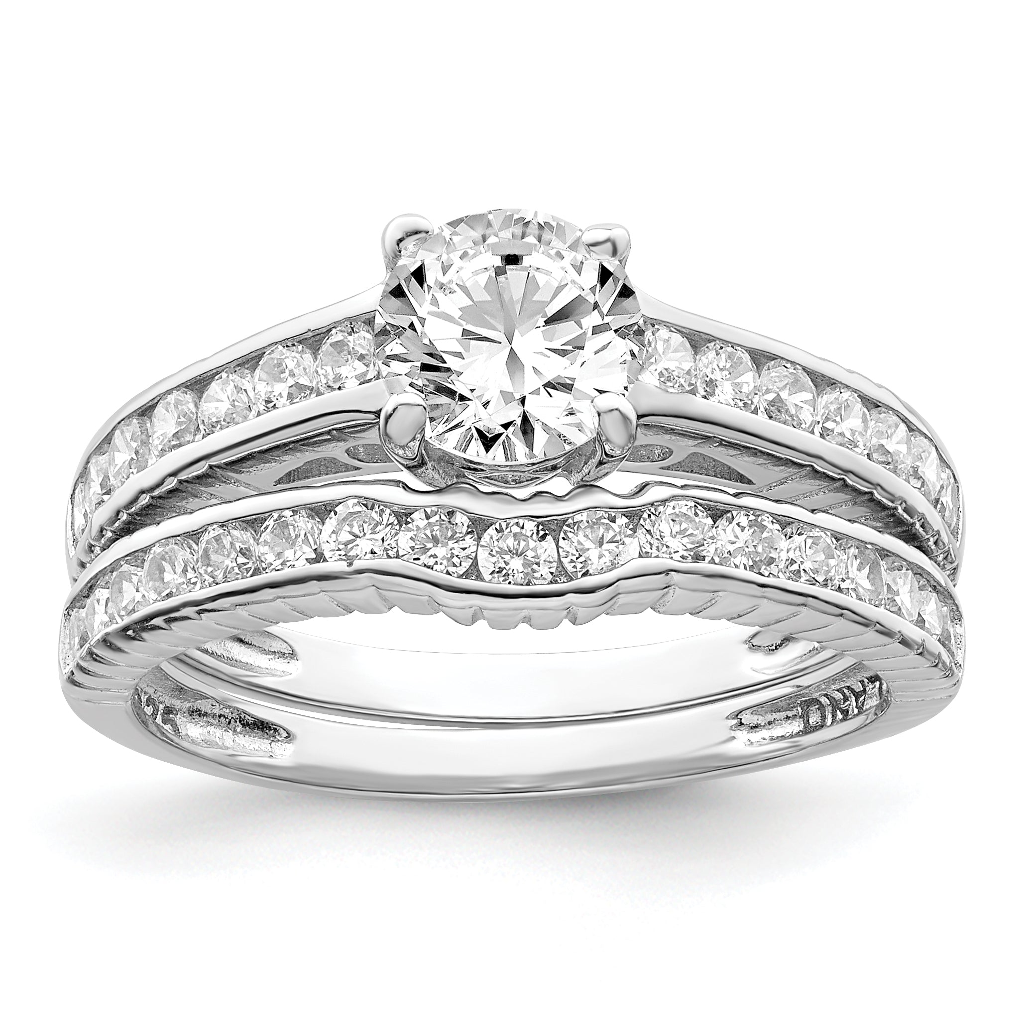 Sterling Silver Rhodium-plated 2-Piece CZ Size 6 Wedding Set Ring