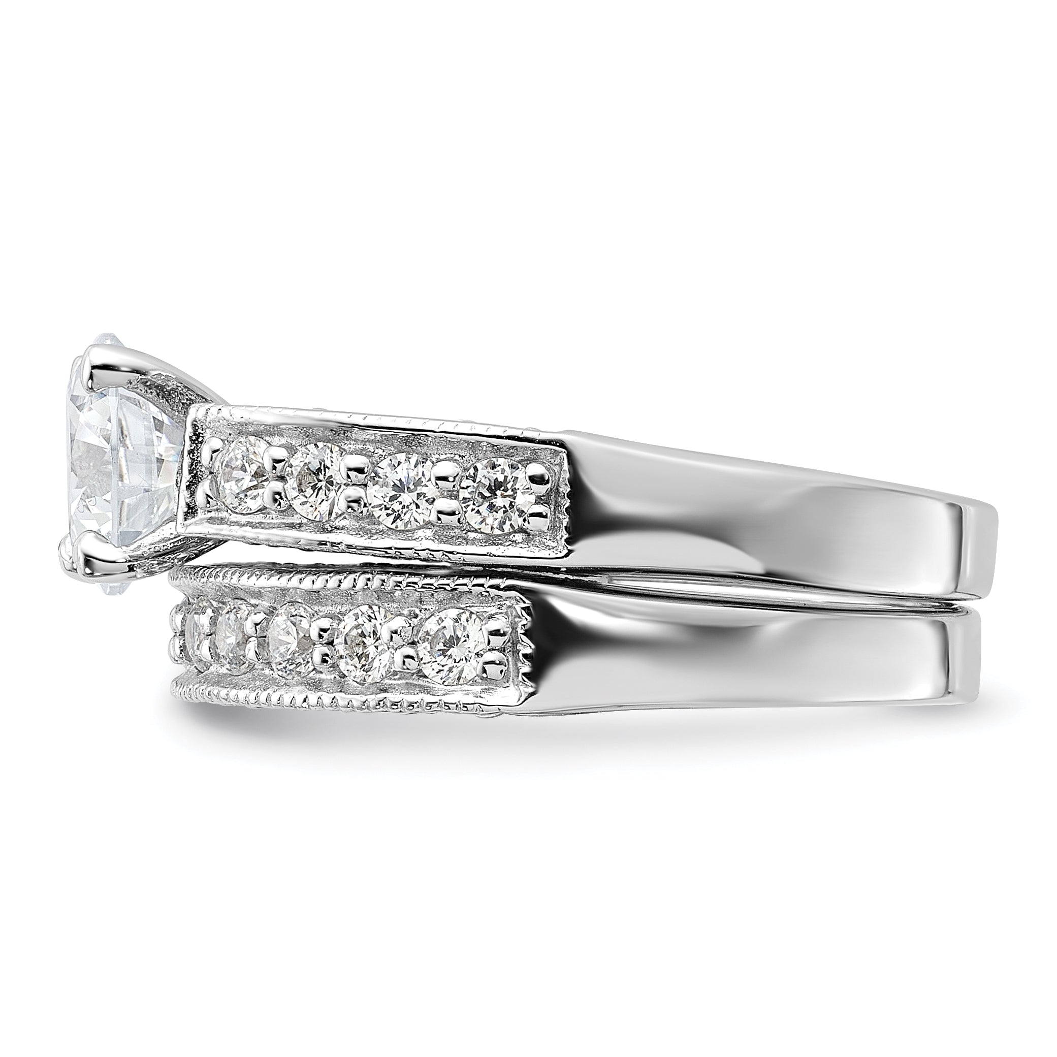 Sterling Silver Rhodium-plated 2-Piece CZ Wedding Set Ring