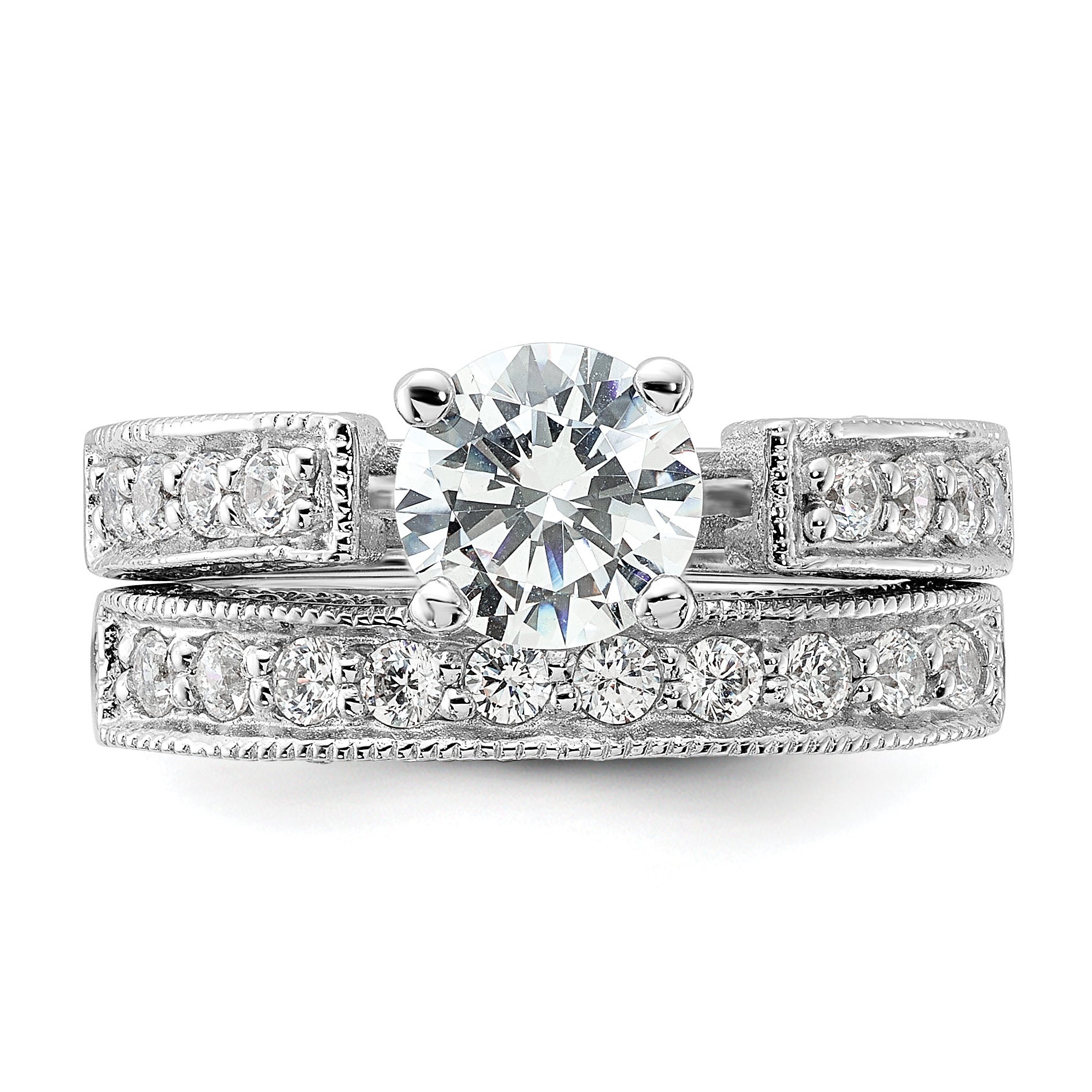 Sterling Silver Rhodium-plated 2-Piece CZ Wedding Set Ring