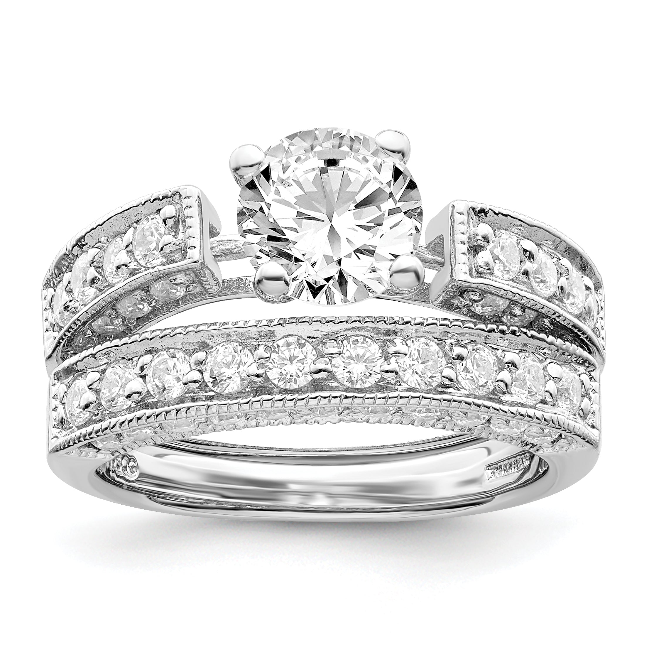 Sterling Silver Rhodium-plated 2-Piece CZ Wedding Set Ring