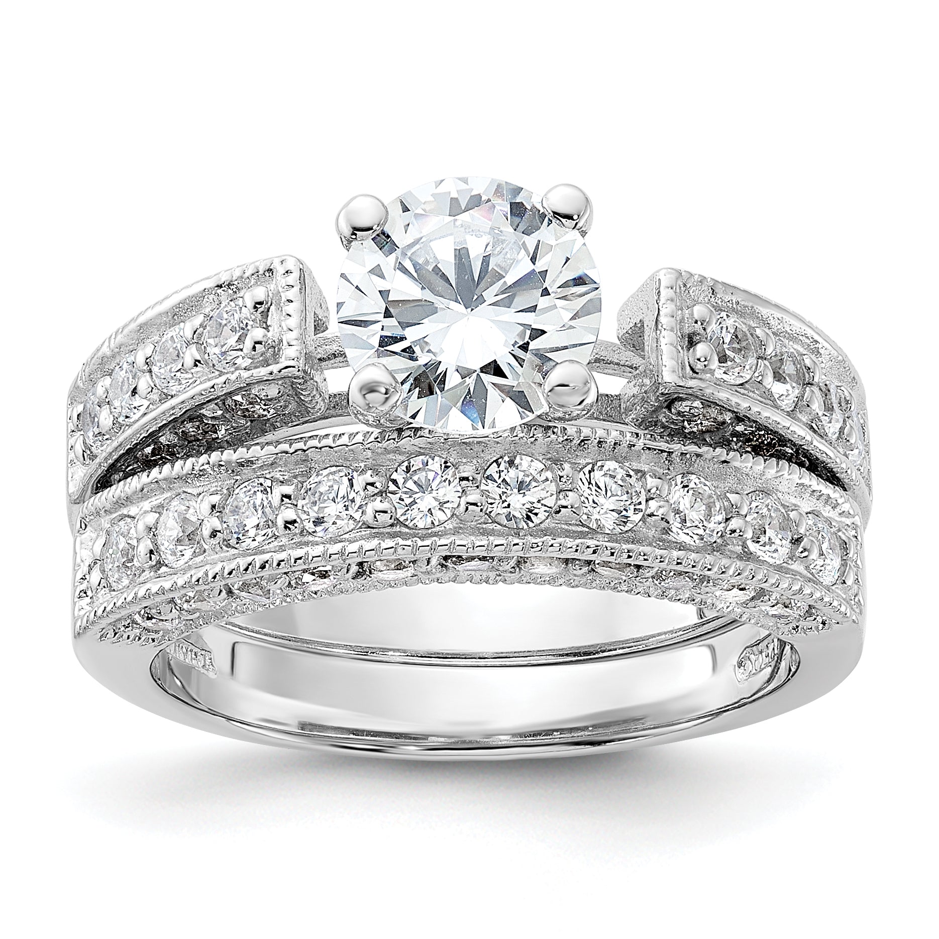 Sterling Silver Rhodium-plated 2-Piece CZ Wedding Set Ring