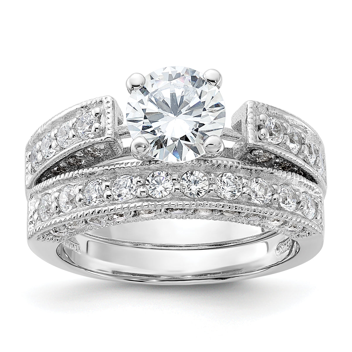 Sterling Silver Rhodium-plated 2-Piece CZ Wedding Set Ring