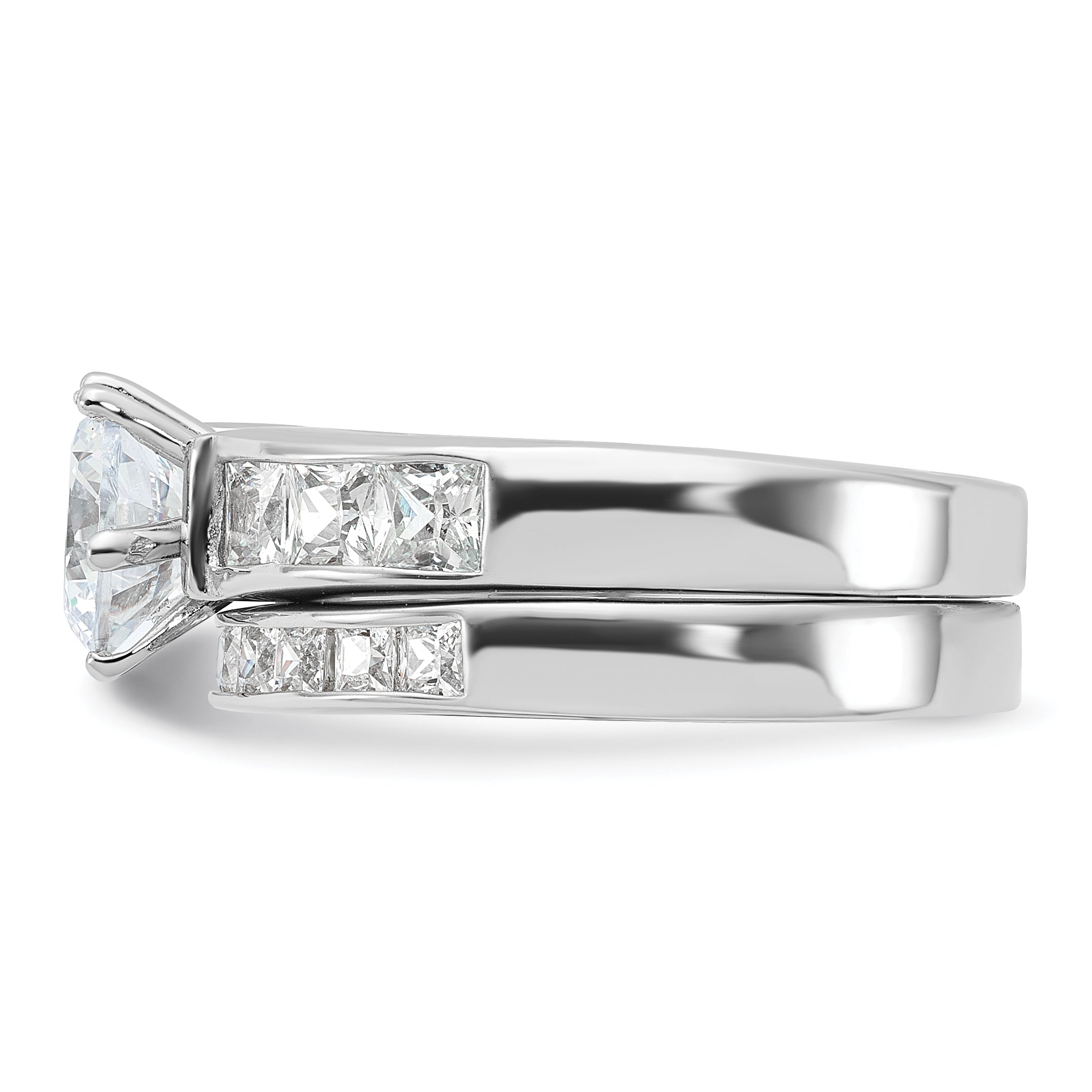 Sterling Silver Rhodium-plated CZ 2 Piece Wedding Ring Set