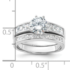 Sterling Silver Rhodium-plated CZ 2 Piece Wedding Ring Set