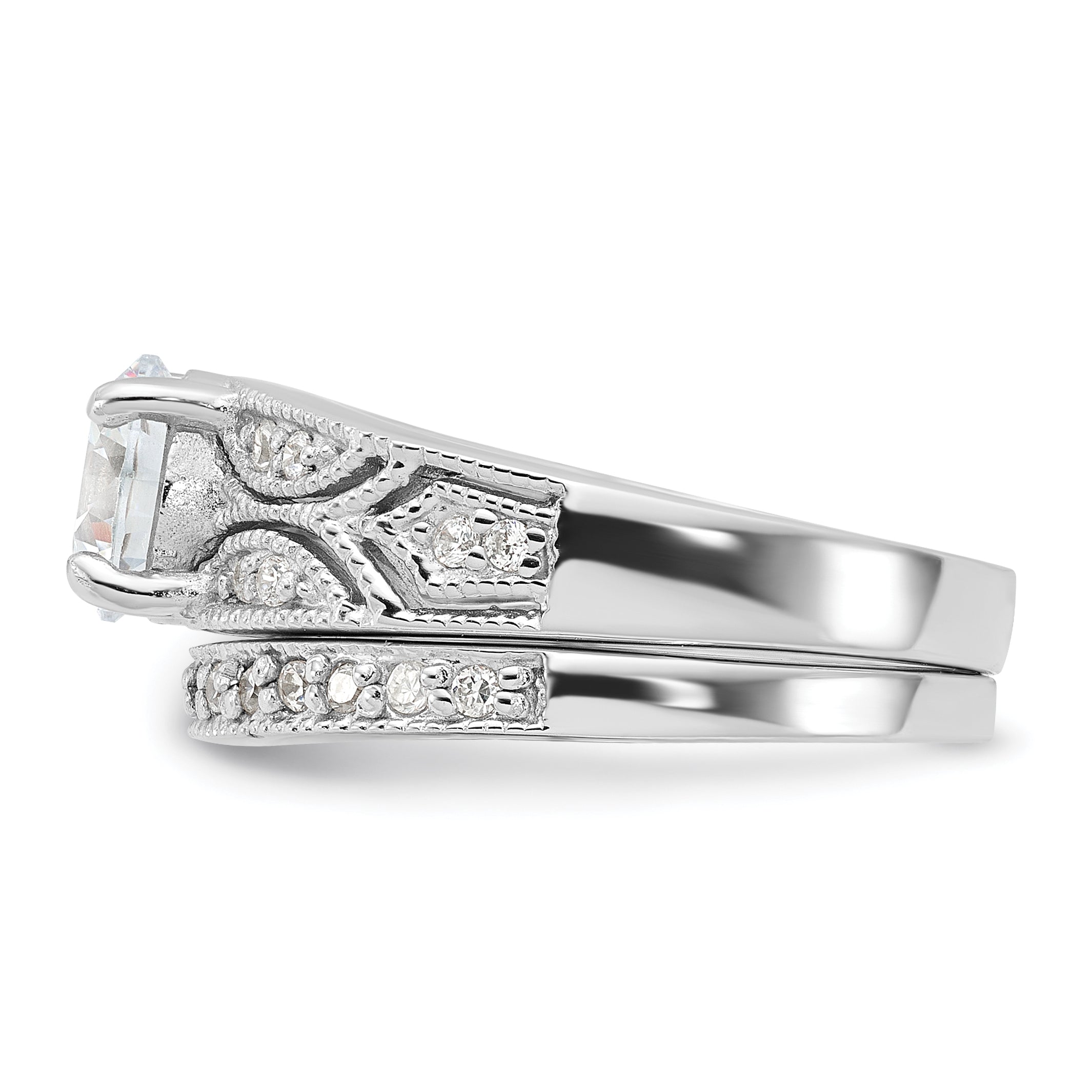 Sterling Silver Rhodium-plated 2-Piece CZ Wedding Set Ring