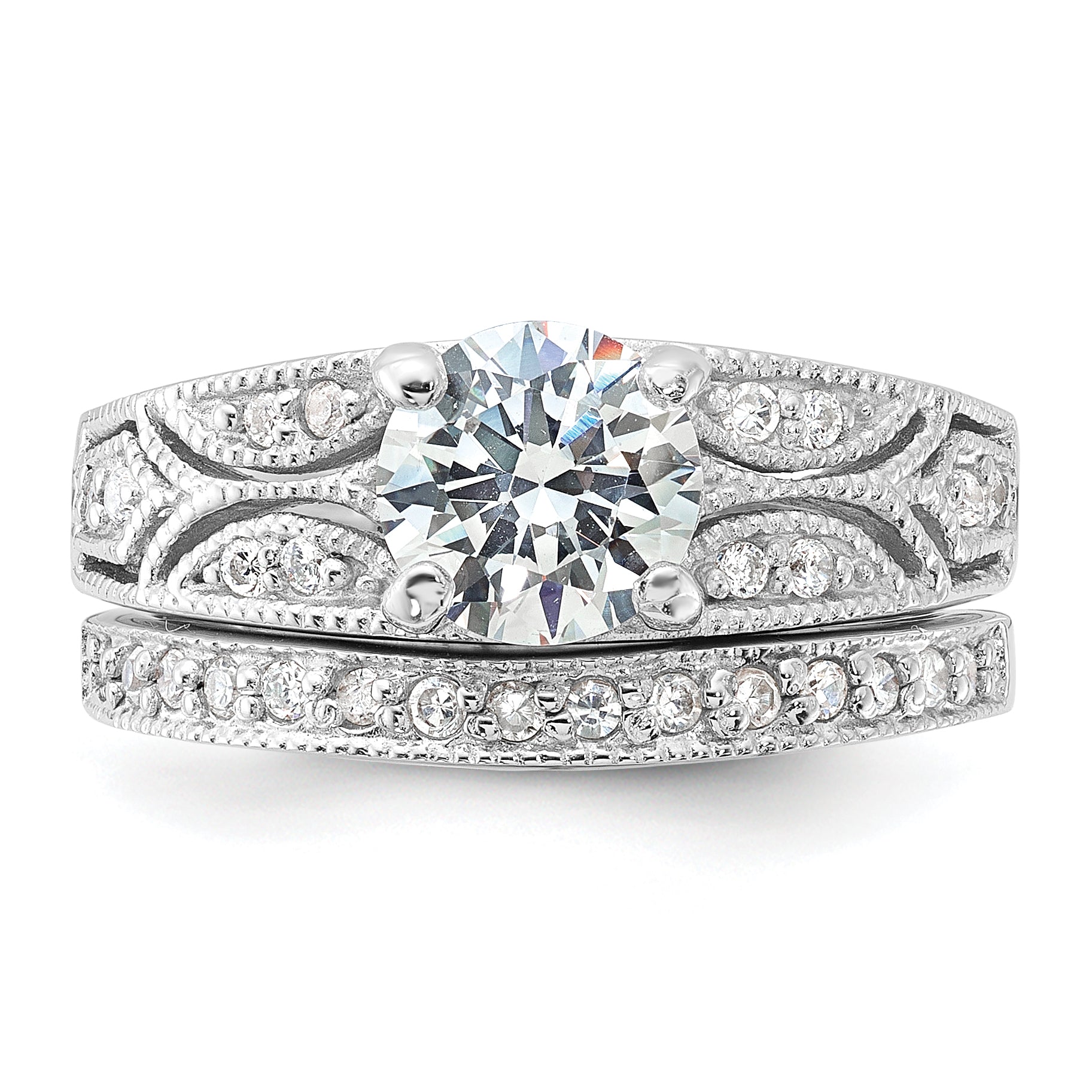 Sterling Silver Rhodium-plated 2-Piece CZ Wedding Set Ring