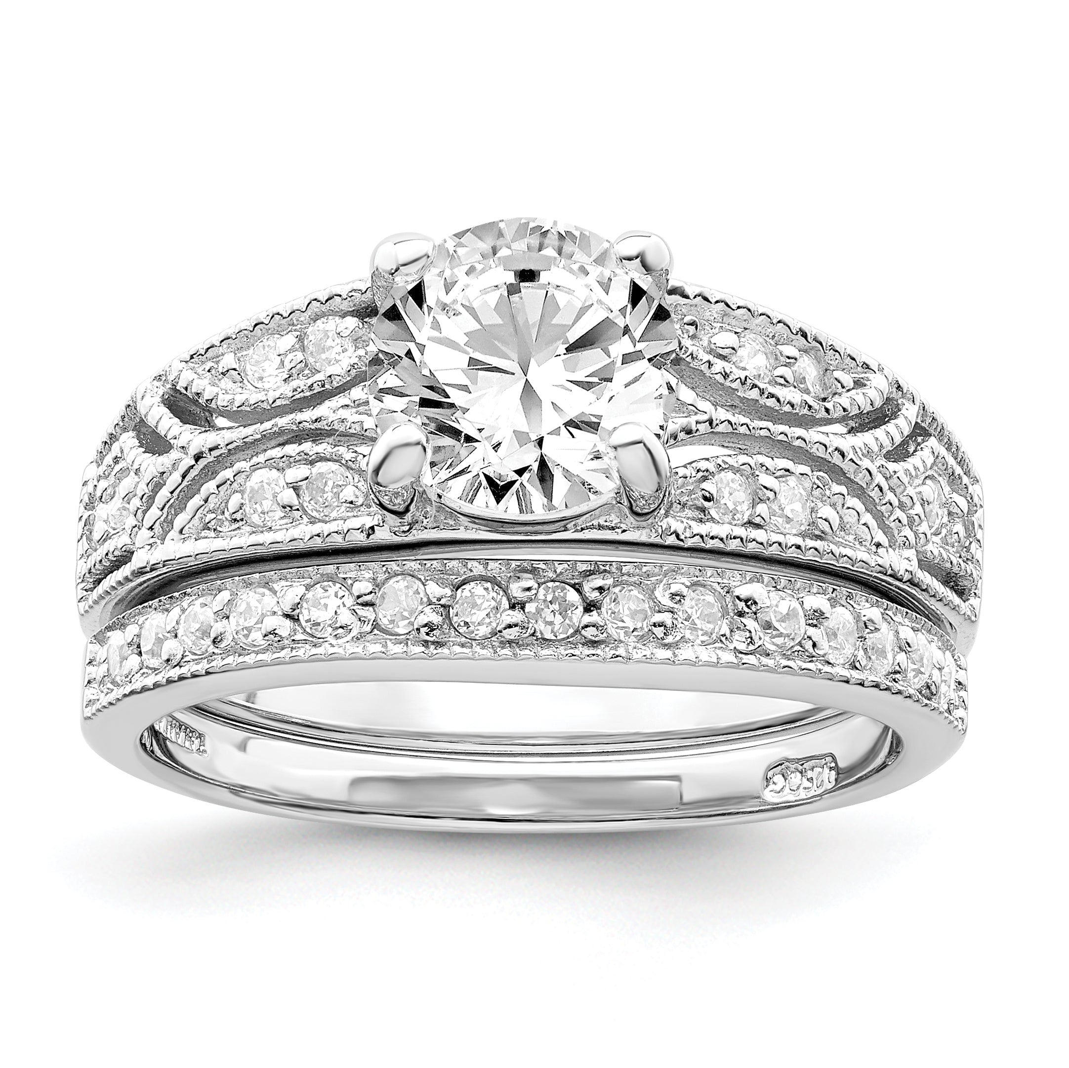 Sterling Silver Rhodium-plated 2-Piece CZ Wedding Set Ring