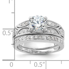 Sterling Silver Rhodium-plated 2-Piece CZ Wedding Set Ring