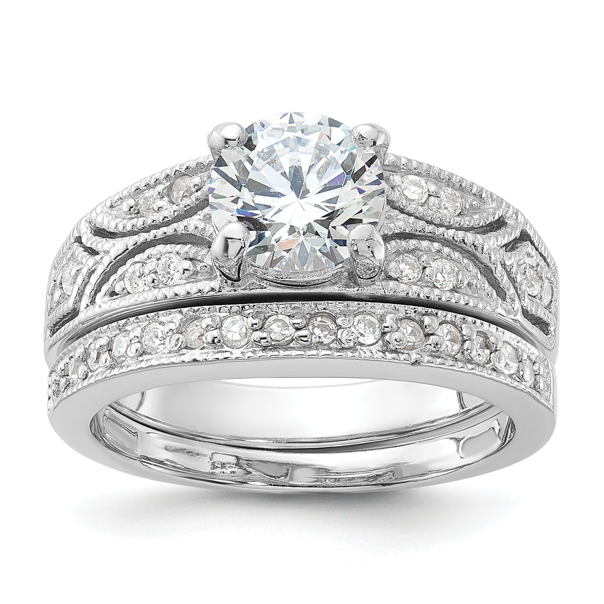 Sterling Silver Rhodium-plated 2-Piece CZ Wedding Set Ring