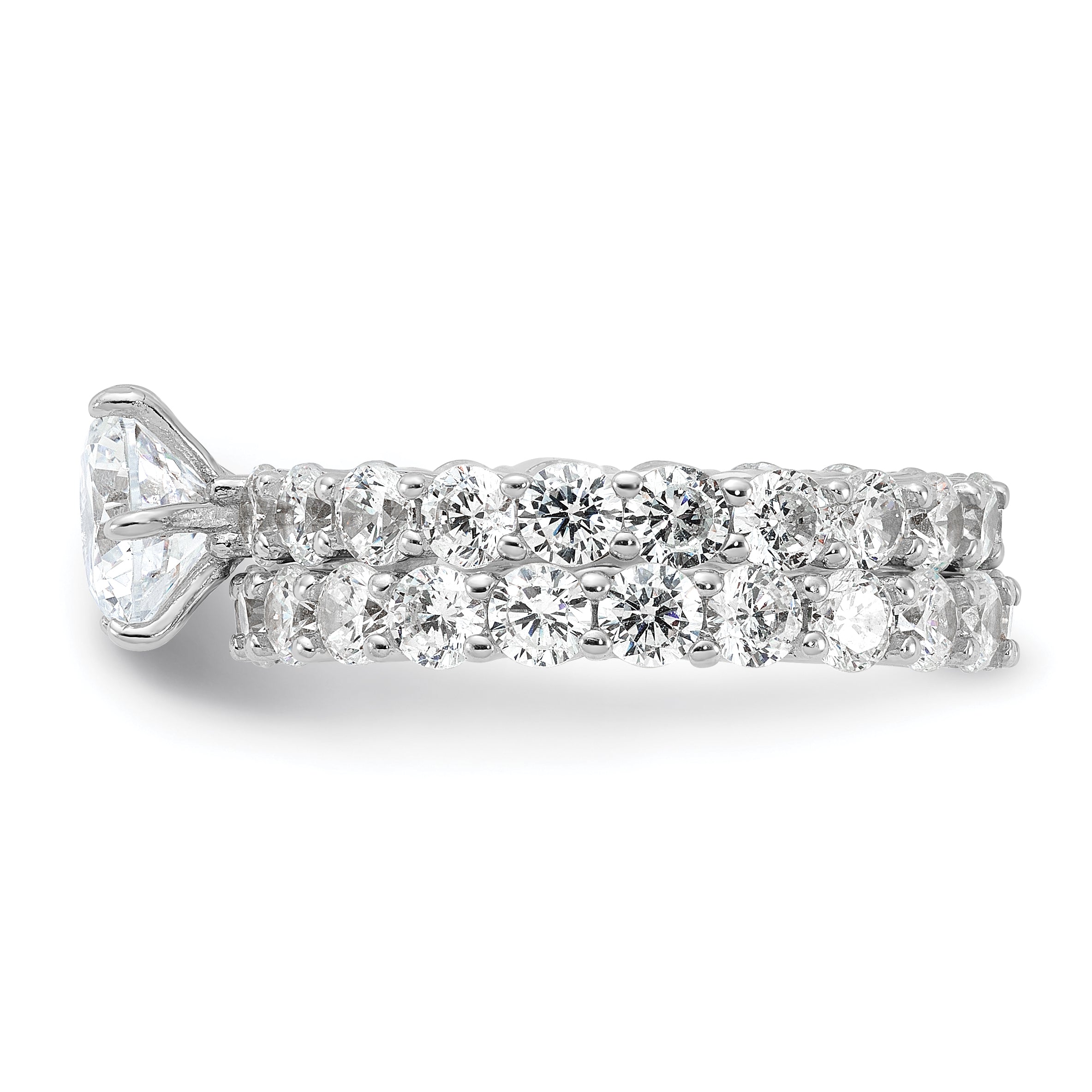 Sterling Silver Rhodium-plated CZ 2 Piece Wedding Set Ring