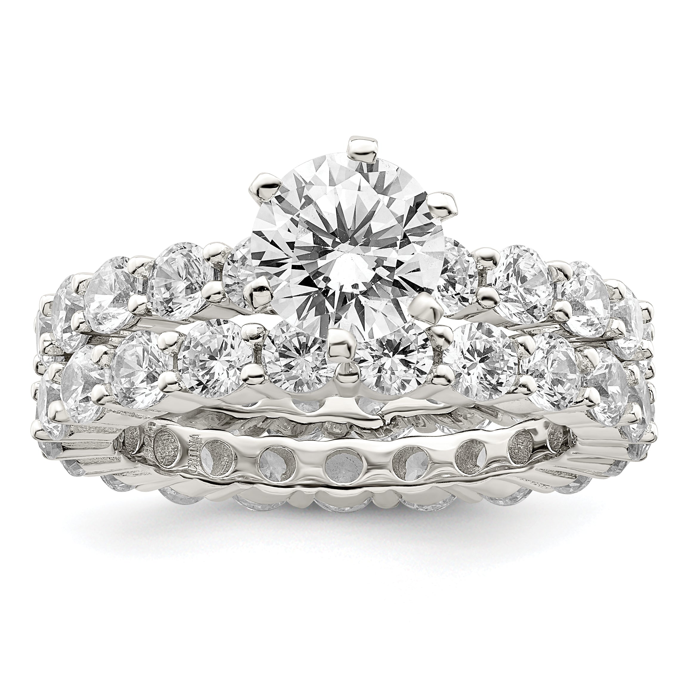 Sterling Silver Rhodium-plated CZ 2 Piece Wedding Set Ring