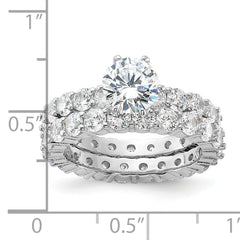 Sterling Silver Rhodium-plated CZ 2 Piece Wedding Set Ring