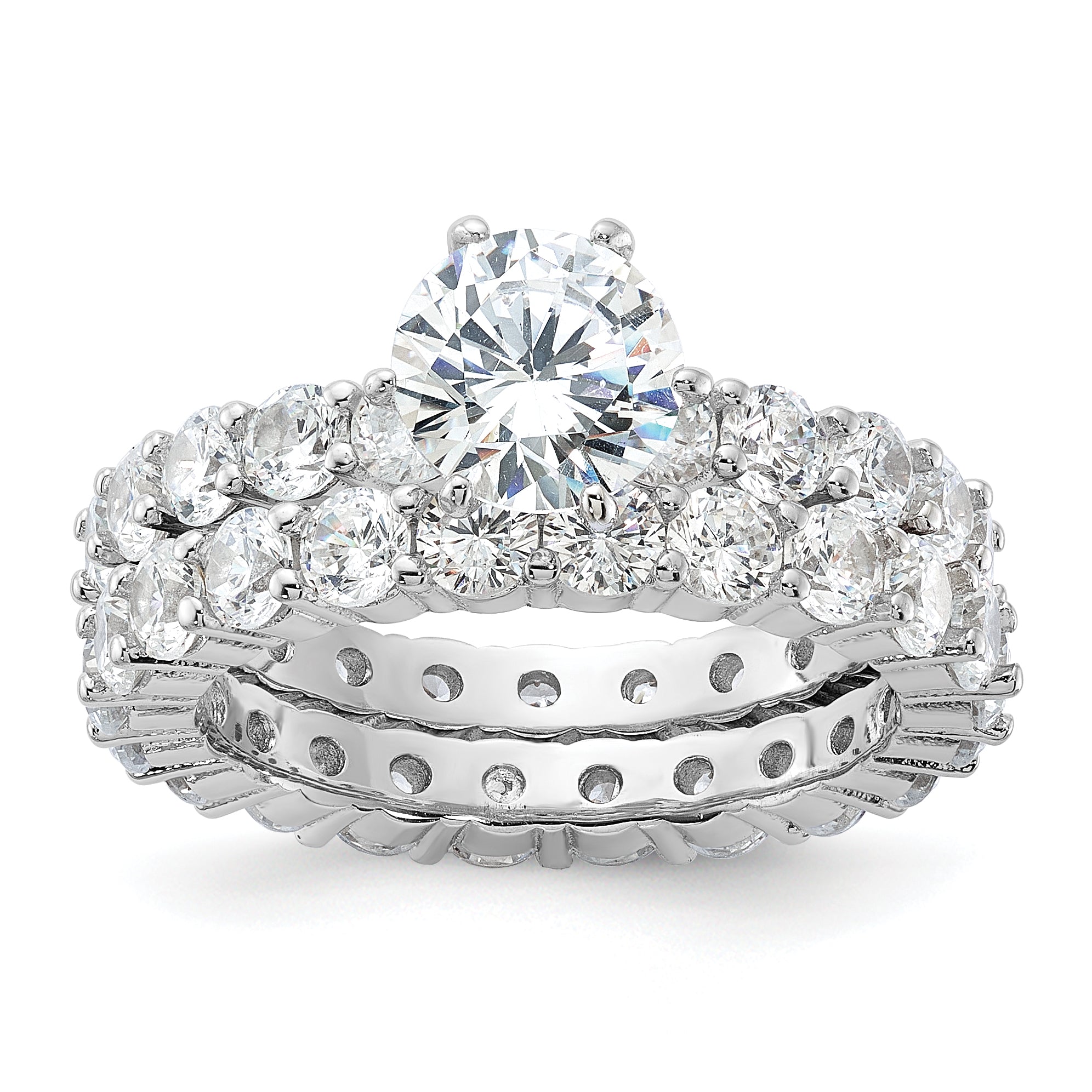 Sterling Silver Rhodium-plated CZ 2 Piece Wedding Set Ring